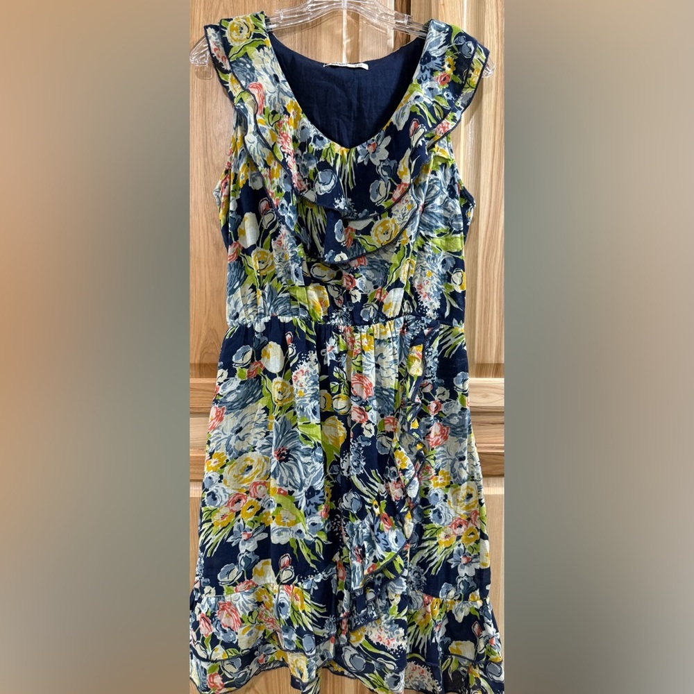 Old Navy Navy Vintage Faux Wrap Sleeveless Navy Base and Floral Ruffle Boho